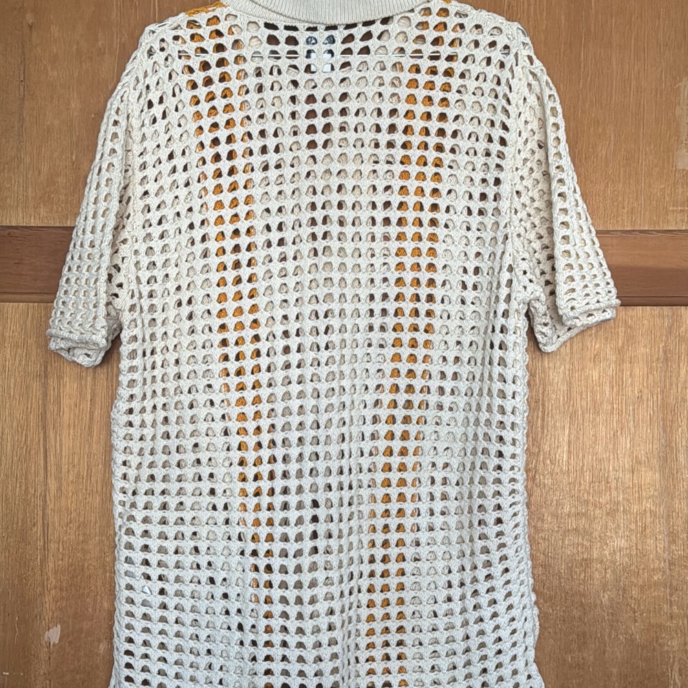 BDG Cream Crochet Open-Knit Button Front Top with Yellow Accent - Picture 2 of 3